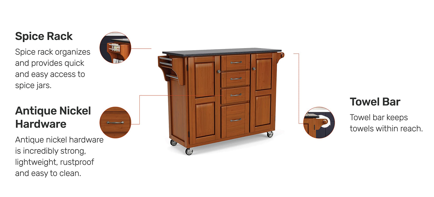 Home Styles Create-a-Cart Cottage Oak Kitchen Cart with Black Granite Top, with Solid Wood Construction, Adjustable Shelves, Towel Bar, Locking Casters, and Spice Rack