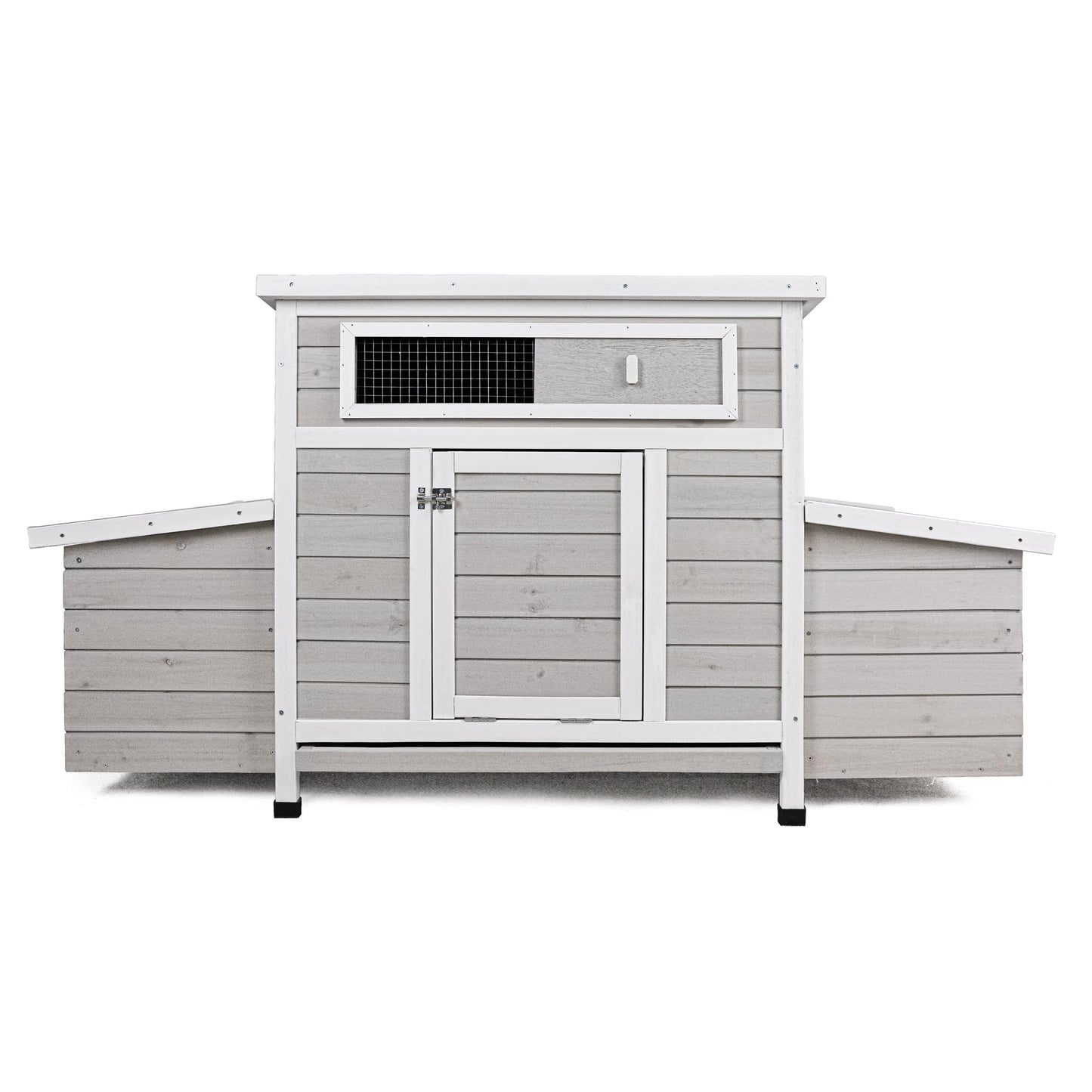 KEIKI Large Wooden Chicken Coop, Outdoor Hen House, Poultry Cage, Rabbit Hutch, Wooden Poultry Cage for Outdoor with 2 Sides Nesting Boxes, Gray+White