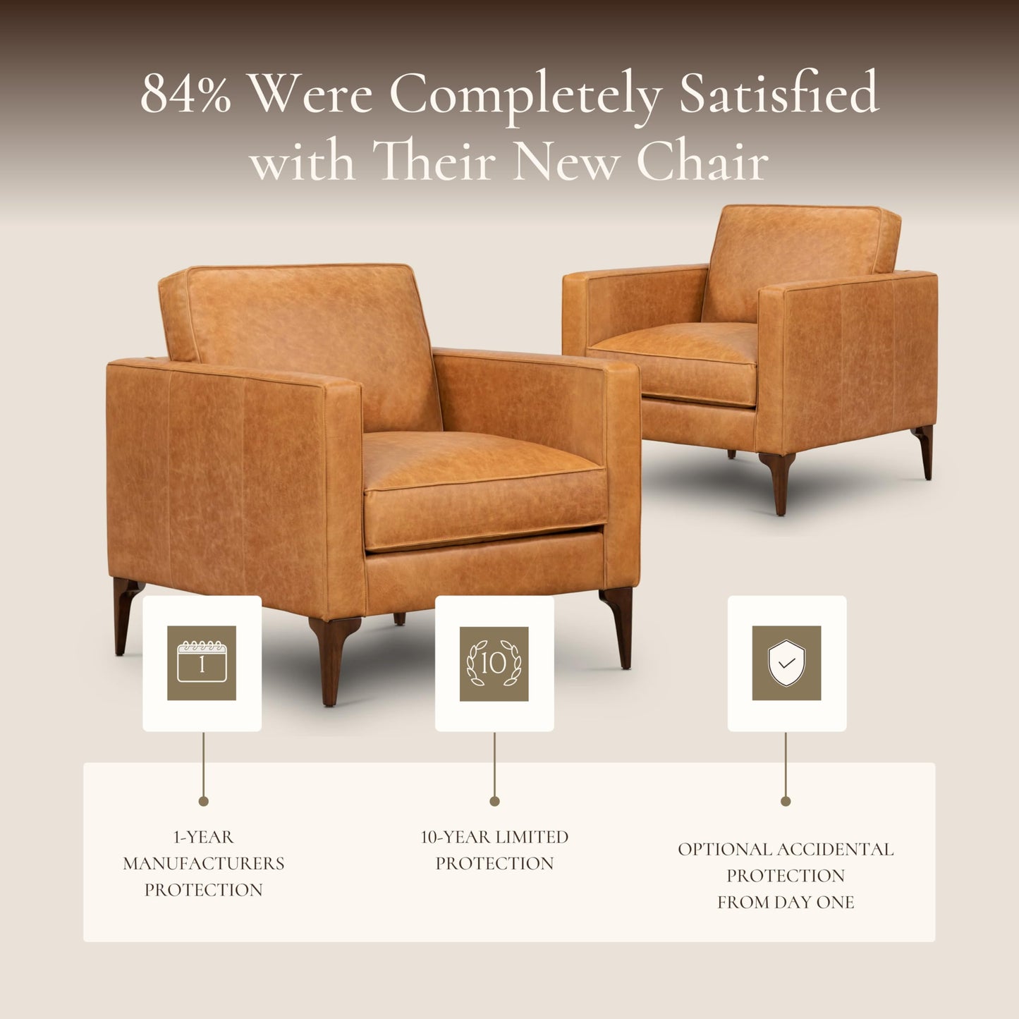 Poly & BARK Mateo Leather Lounge Chair – Cognac Tan Full-Grain Leather Upholstery – Modern Upholstered Accent Chair for Living Room or Bedroom – Indoor Lounge Seating with Timeless Comfort