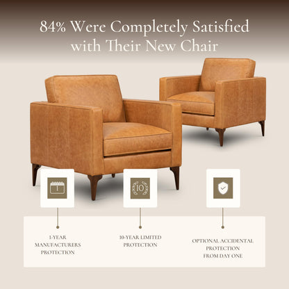 Poly & BARK Mateo Leather Lounge Chair – Cognac Tan Full-Grain Leather Upholstery – Modern Upholstered Accent Chair for Living Room or Bedroom – Indoor Lounge Seating with Timeless Comfort