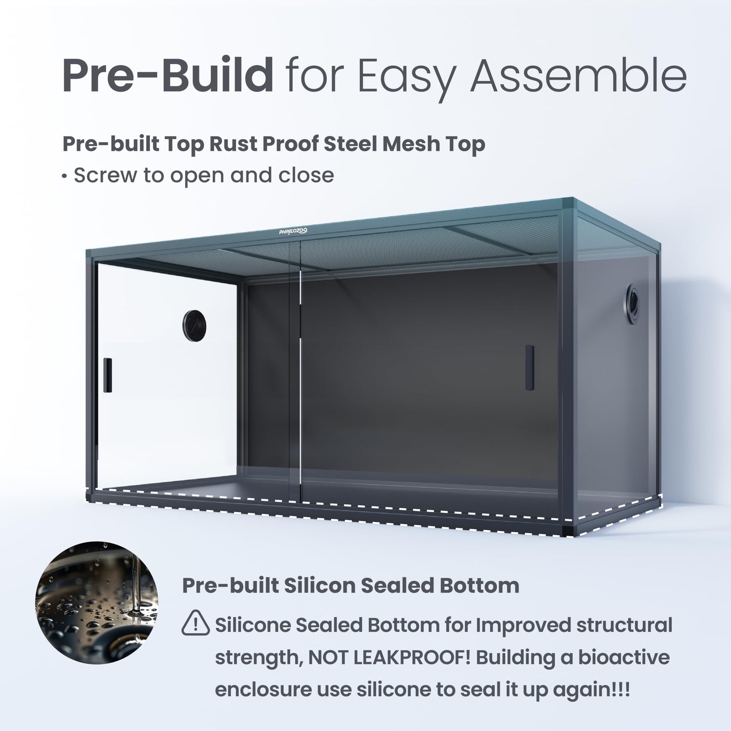 Phailozoo 120 Gallon Bearded Dragon Tank,48" x 24" x 24" Reptile Tank with Sliding Door Top Screen Ventilation, Front Opening Reptile Enclosure for Easy Maintenance