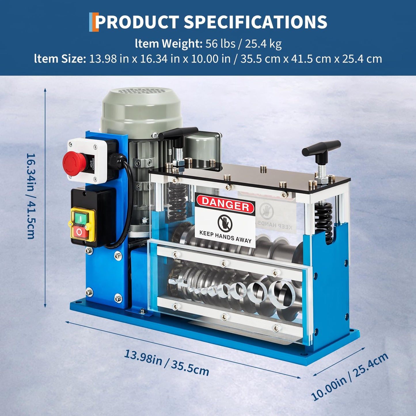 370W Electric Wire Stripper Machine, Automatic Copper Cable Stripper with 0.06"-1.5" Range, 10 Channels, 10 Blades, Transparent Panel, Manual Hand Crank Option for Copper Cable Recycling