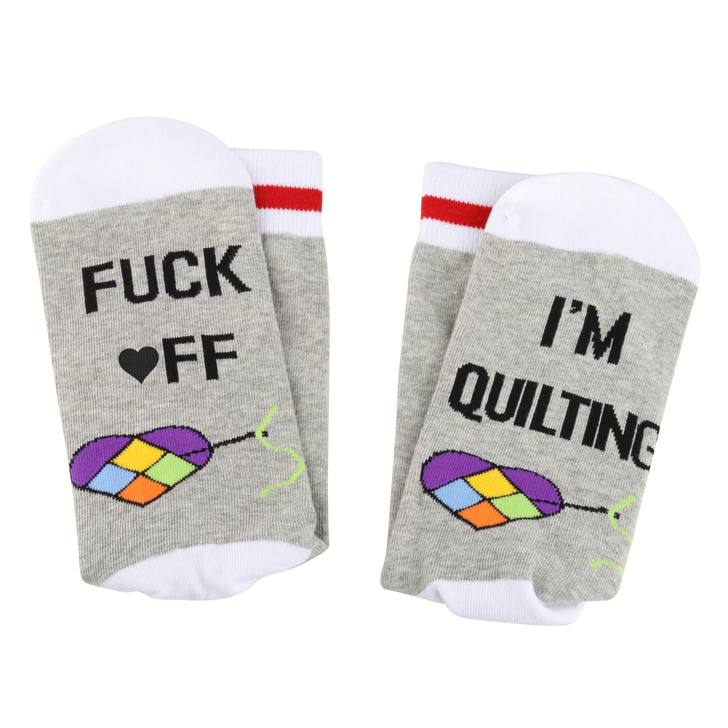 G2TUP 2 Pairs Quilting Socks F*ck Off I'm Quilting Socks Seamstress Gift Sewing Lover Sock Sewing Gift Quilter Gifts