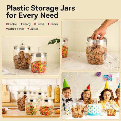 Wagrvuy 2 Pcs Candy Cookie Jar with Lids - 128 Oz & 74 Oz Plastic Clear Airtight Containers Large Kitchen Pantry Food Apothecary Storage Sealed Canisters for Coffee Cereal Pasta Flour Rice Snack