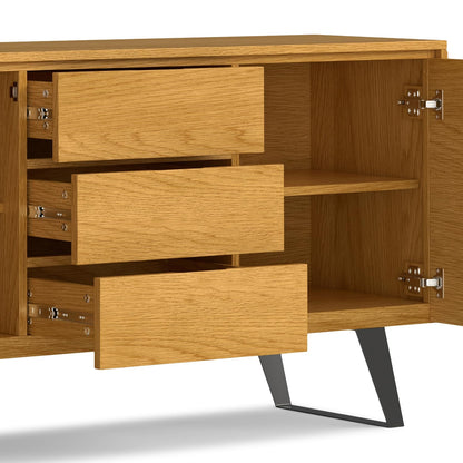 SIMPLIHOME Lowry 60 inch x 17 inch Rectangle Modern Industrial Sideboard Buffet in Oak Veneer for the Dining Room and Kitchen