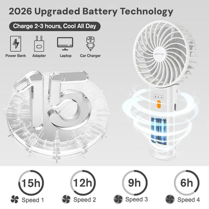 Verminget Portable Fan, 4-Speed,180° Foldable, Quiet Mini Small Cute Rechargeable Personal Handheld Fan, 15H Cooling for Women Men Kids Travel Indoor Outdoor Makeup (White)