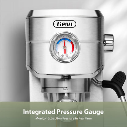 Gevi Commercial Espresso and Coffee Makers, Professional 20 Bar Espresso Maker with Milk Frother, Stainless Steel Expresso Coffee Machines for Home, Compact Cappuccino Machine, Great Gift