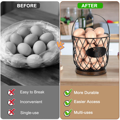 AOOHOOA Egg Basket for Gathering Fresh Eggs, Round Egg Collecting Basket with Handle, Egg Holder Countertop Decor & K-Cup Organizer (Metal)