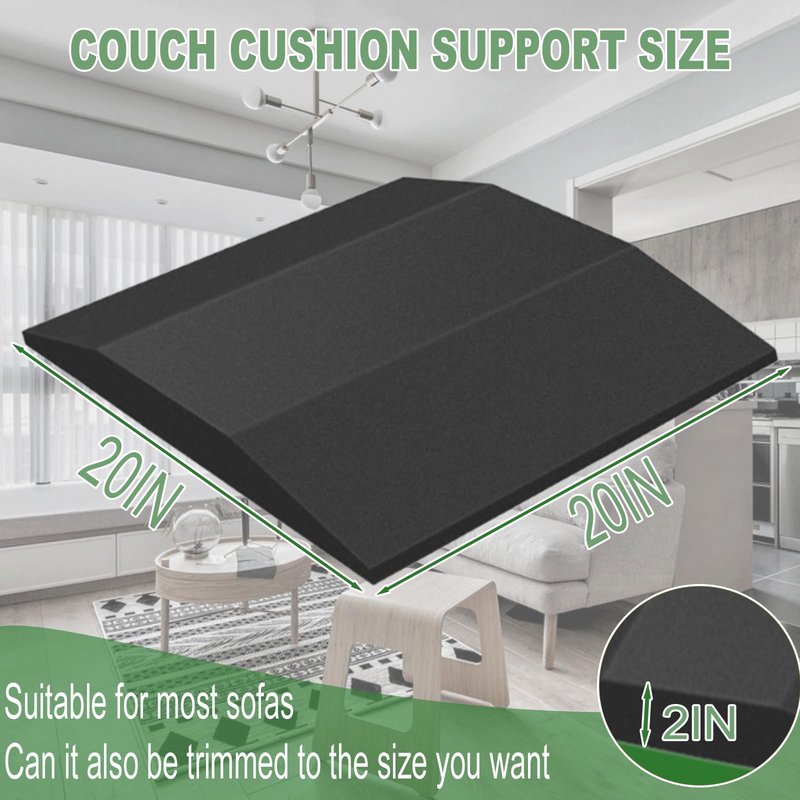 HANDRERLEE 3 PCS Couch Cushion Support, 20" x 20" Black Couch Supports for Sagging Cushions, High-Density Foam for Support and Repairing Sagging Furniture Seat Cushions