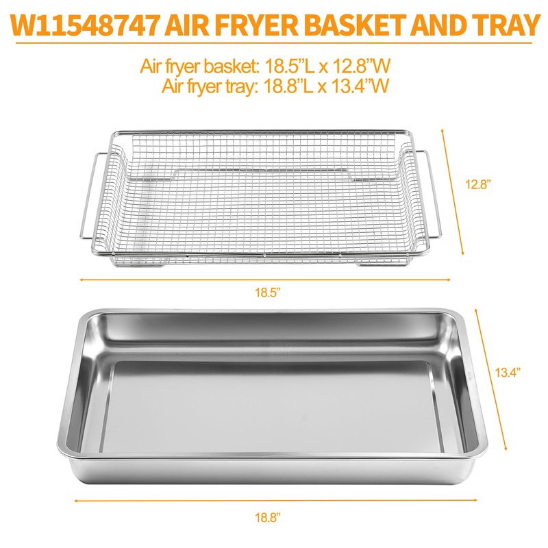 Atgestore W11548747 Air Fryer Basket Replacement Parts for Whirlpool Kitchenaid Oven Basket18.5’’x12.8’’ Mesh Basket 304 Stainless Steel Maytag Jennair Range Stove Air Fryer Tray Toaster Oven Rack