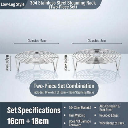 Round Steamer Rack 2 Pcs, 2.5mm Thick 304 Stainless Steel Cooking Trivet, 1.57 Inch High Legs Wire Stand for Air Fryer and Stockpot, Cooling Baking Roasting Insert (6.3 & 7.1 Inch)