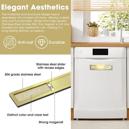Clean Dirty Magnet for Dishwasher, Premium Stainless Steel 304, Dirty Clean Dishwasher Magnet for Kitchen Decor, Dishwasher Accessory, Birthday Gift for Mom Women Friend (Golden-03)