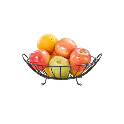 Spectrum Yumi Arched Fruit Bowl for Dining Room Table Kitchen Counter Fruit Organizer, Black Wire Fruit Basket Stand for Fresh Produce Vegetables and Bread, Sturdy Steel Open Design Home Decor
