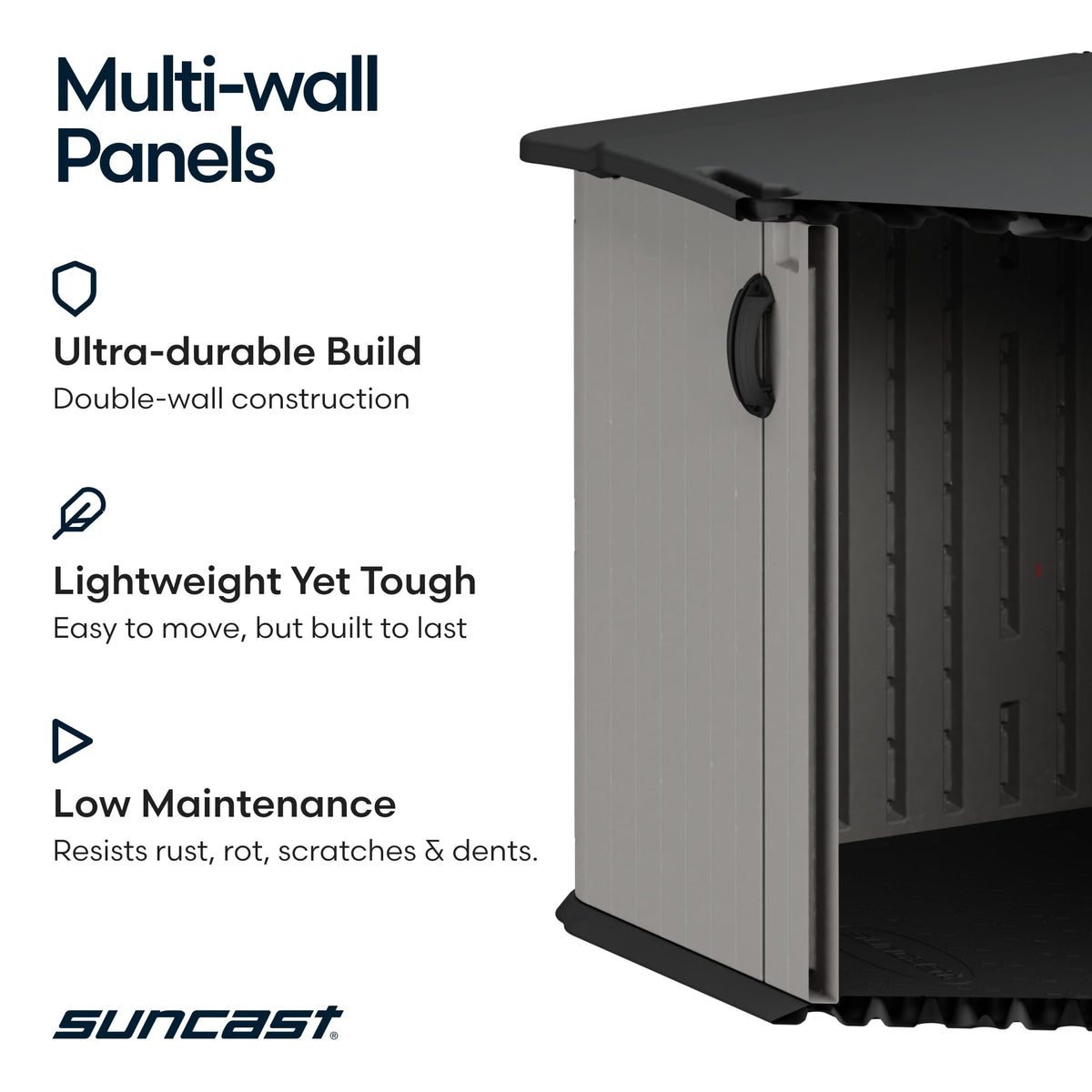 Suncast 138 Cu Ft Horizontal Outdoor Storage Shed, 57.5"x79.75"x52" Glidetop Outdoor Shed with Sliding Lid, Resin Storage Sheds with Floor for Bikes, Motorcycles, & Lawn Mower, Made in The USA