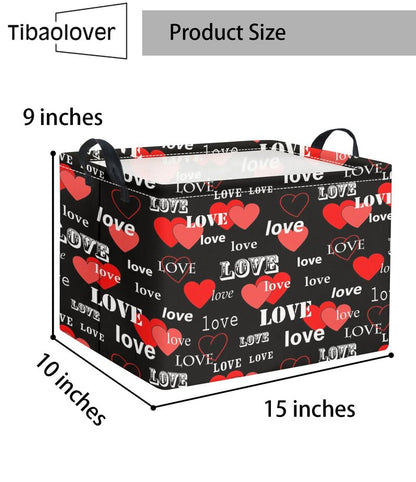 TIBAOLOVER Rectangular Valentines Basket for Home Kitchen Girls Cute Kids Storage Bin Organizer Shelf Book Room Decor(Black Red Love)