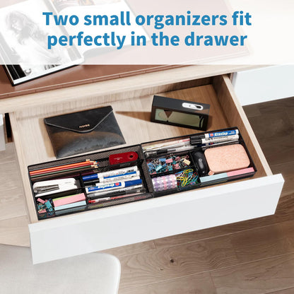 shenee Desk Drawer Organizer Tray,Drawer Organizer for Office and Home,Desk Organizer with Drawers,4 Compartments,Non-Slip Desk Organizers and Accessories for Stationery Makeup School (Black)