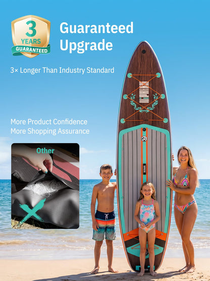 Niphean (Extra Large) Inflatable Paddle Board, SUP for 2+1 People/Family 500lbs Capacity Stand Up Paddle Board with SUP Accessories, StabilTrac Fin Non-Slip Paddleboard for Adults-Light Green