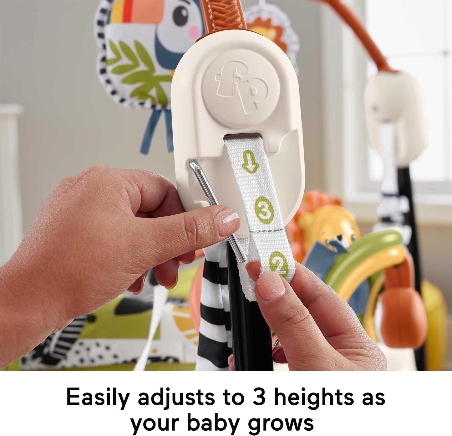 Fisher-Price Baby Bouncer Palm Paradise Jumperoo Activity Center with Music Lights Sounds and Developmental Toys