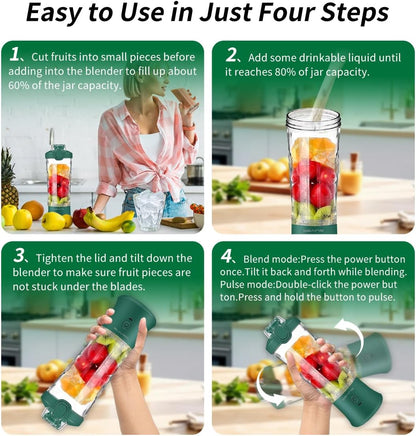 Portable Blender for Shakes and Smoothies - 20 Oz Travel Cup and Lid, Mini Personal Size Blender with 6 Blades