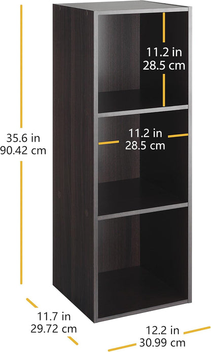 3 3 12.2" 11.7" 35.6" Whitmor Cube Storage Organizer, Tier Stackable MDF Wood Bookcase, Open Storage Display Bookshelf