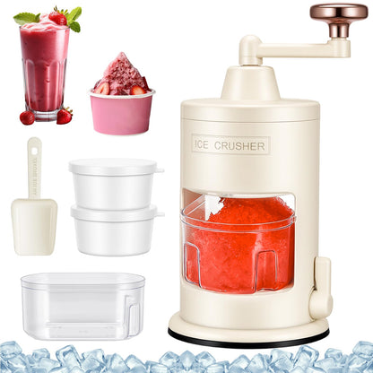 Manual Ice Shaver Hand Crank Ice Crusher - Dual Base (Vacuum Suction & Non-Slip Ring), Food Grade Snow Cone Maker (Vacuum suction cup)