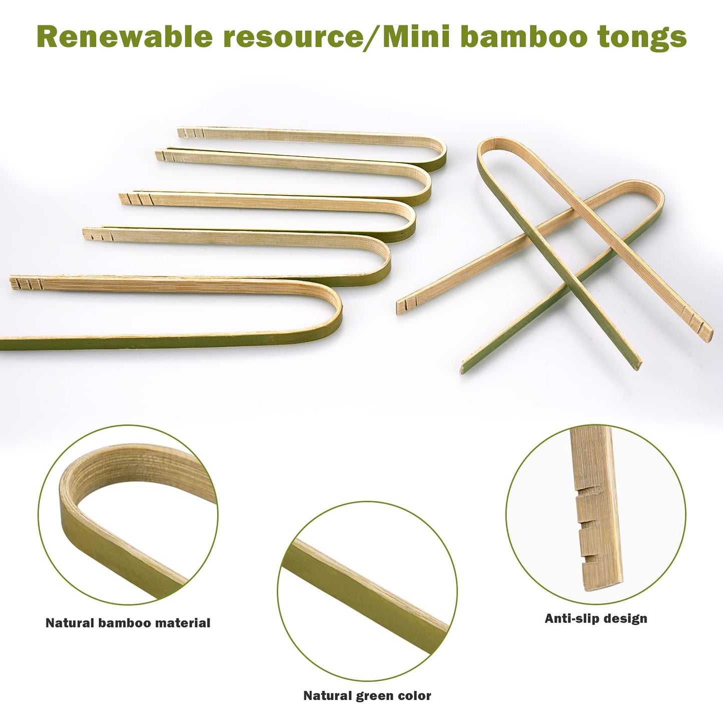 Mini Bamboo Tongs Disposable 100 Pcs 6.2 Inch Long Wooden Tongs for Charcuterie Large Cooking Utensils for Toaster Serving Food Natural Green for Catering Buffet Home