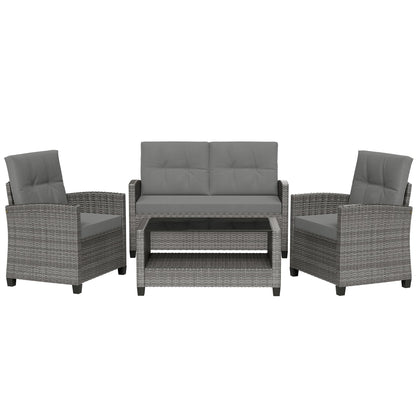 Shintenchi 4 Piece Patio Furniture Set, Outdoor Rattan Conversation Set with Coffee Table, Outside Wicker Sectional Sofa Couch with Cushion, Gray
