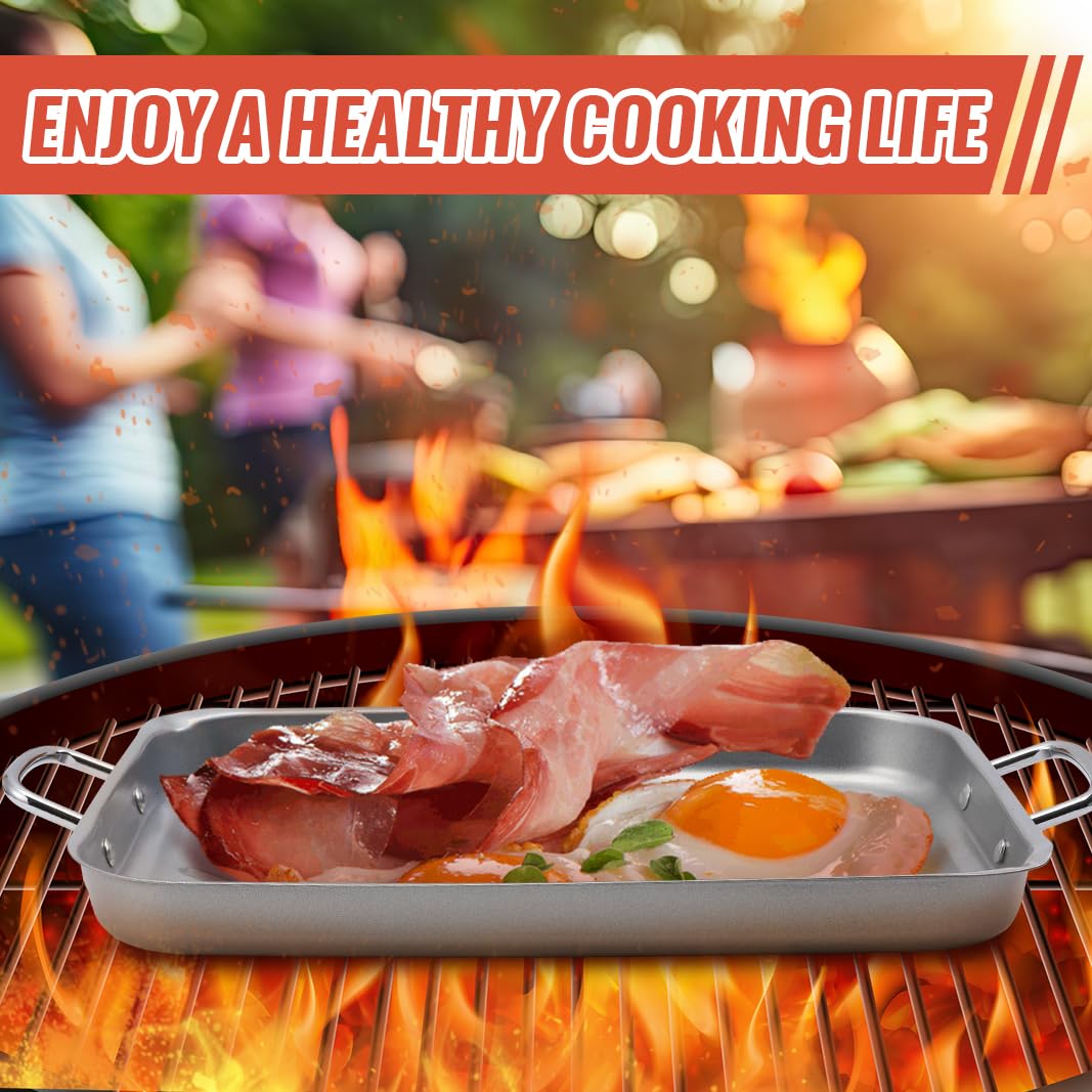 Grill Pan for Outdoor Grill - 11”x15'' Grill Pan BBQ Grill Topper With Handles Grill Trays For Grilling Barbecue Tray