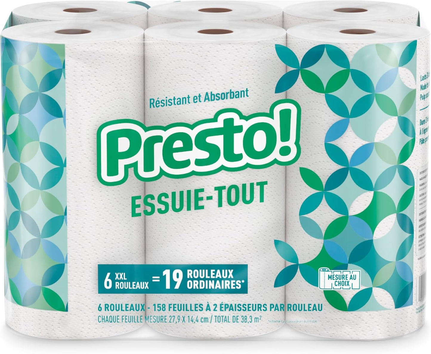 Presto! Ultra-Strong Premium Paper Towels - Flex-a-Size, 158 Sheets, 12 Huge Rolls (2 Packs of 6) - White