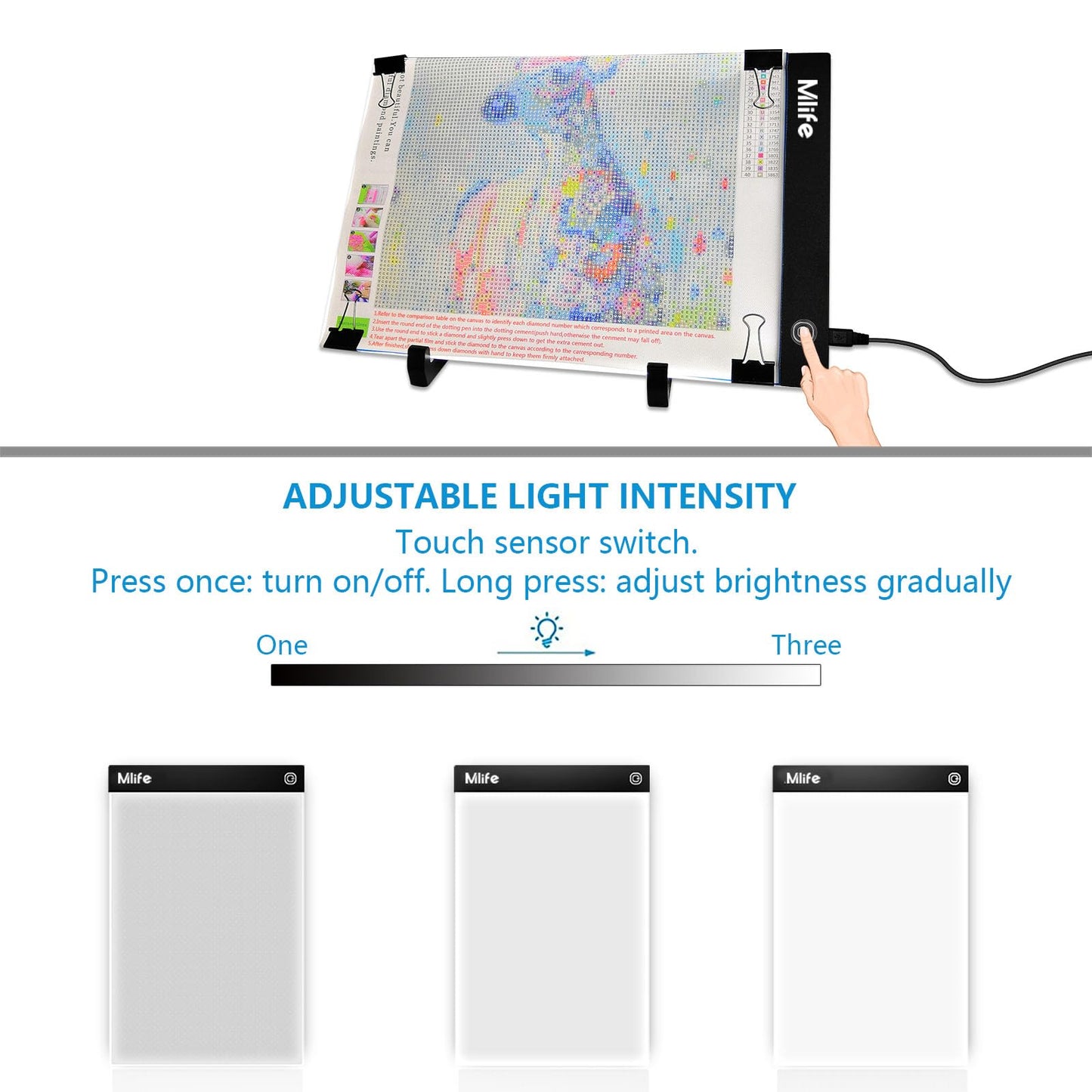 Mlife Diamond Art Painting A4 LED Light Pad - Dimmable Light Board Kit, Apply to Full Drill & Partial Drill 5D Diamond Art with Detachable Stand and Clips