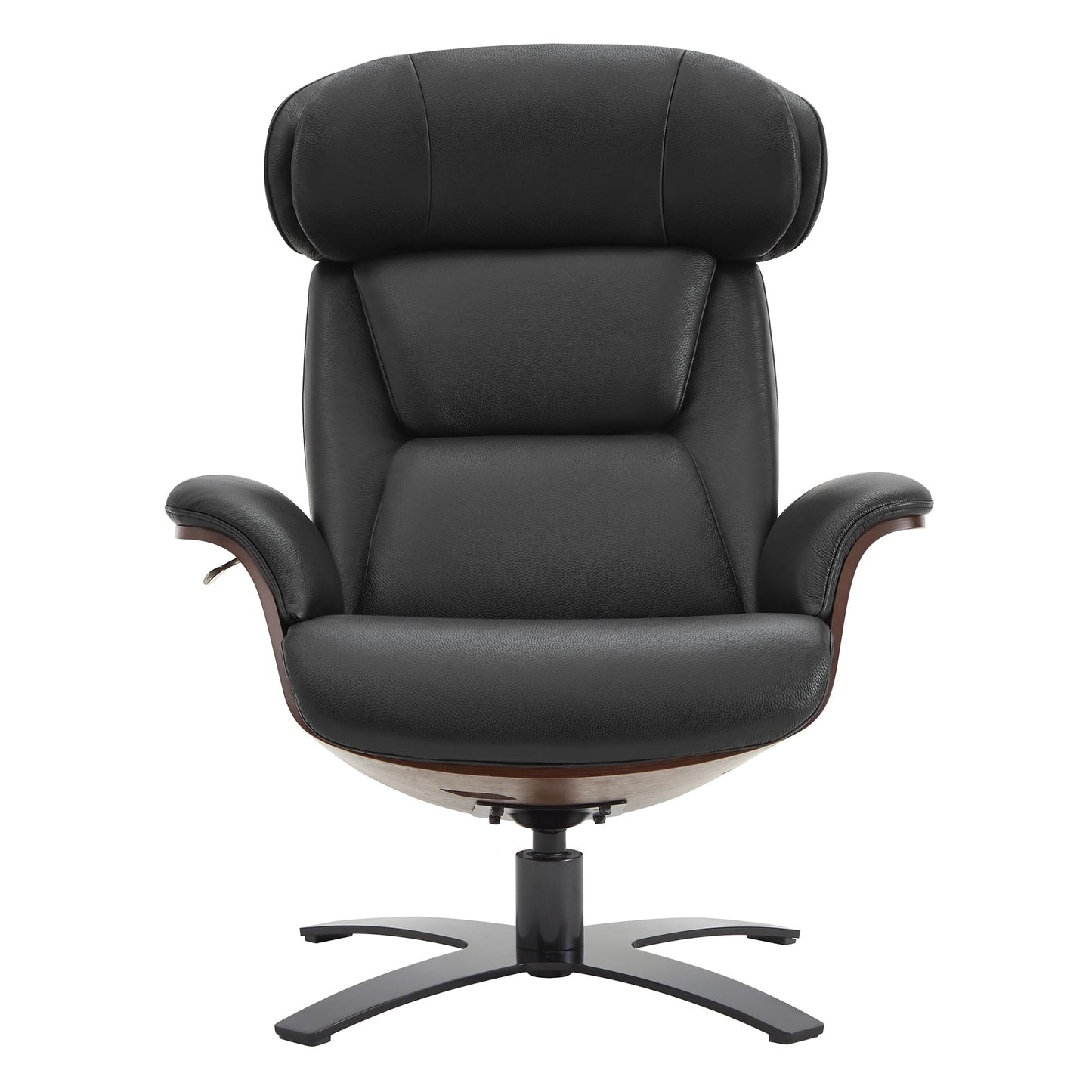 CHITA Genuine Leather Reclining Swivel Chair with Adjustable Headrest and Ottoman for Living Room, Black