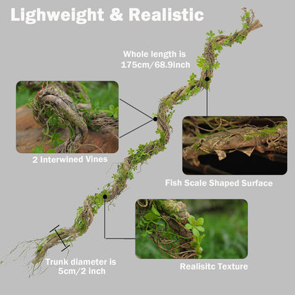 68.9inch Flexible Realistic Artificial Greenery Moss Garland Reptiles Vines Spooky Tree Branches Twigs for Jungle Theme Halloween Easter Thanksgiving Mantle Hanging Home Patio Wedding Arch Decor