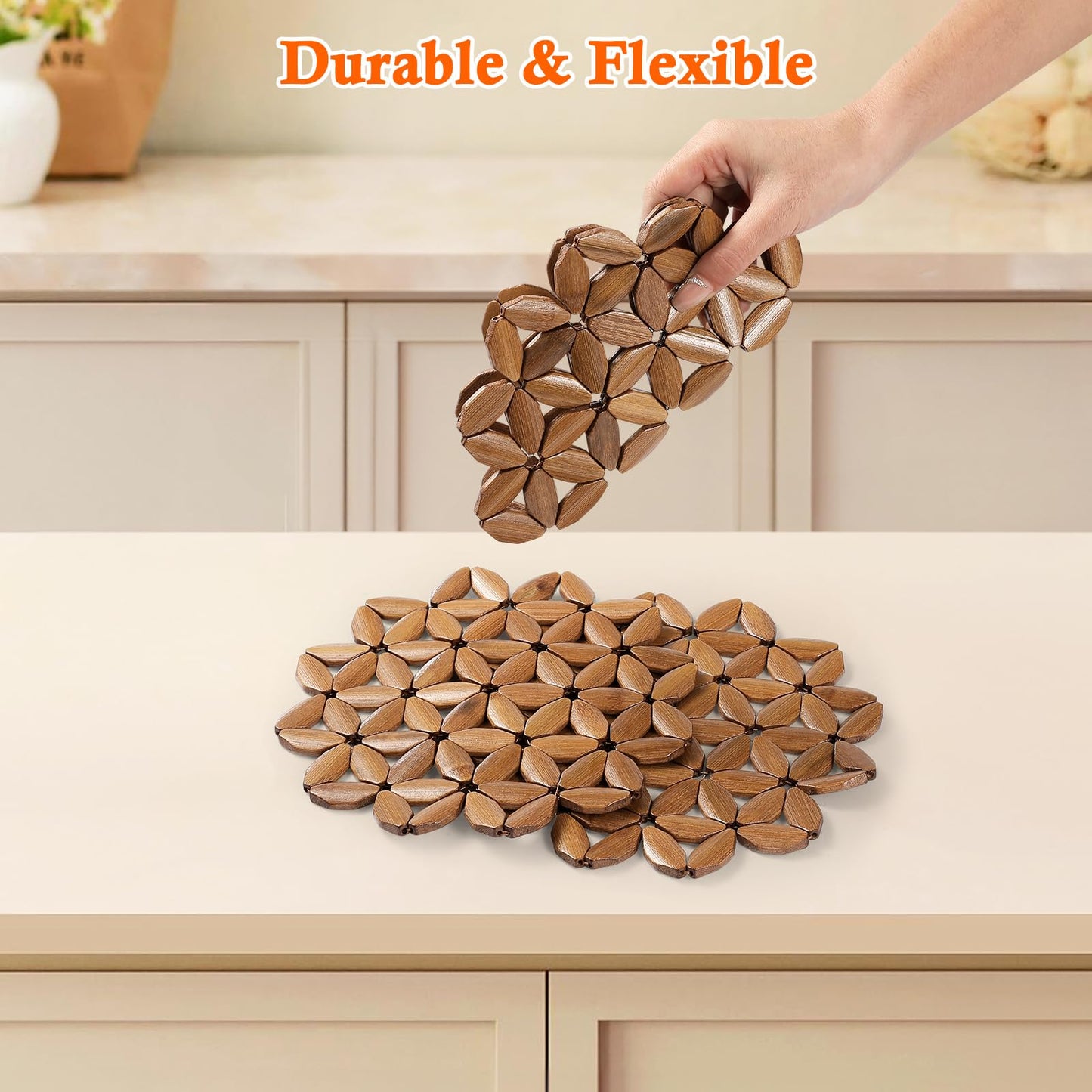 Dovesail 9 Pack Bamboo Trivet Mat for Hot Dishes, 6.5/8.3/10 Inch Heat Resistant Hot Pads Trivets, Hot Pad to Protect Your Table and Countertop, Hot Tea Pot Coaster for Coffee Pot