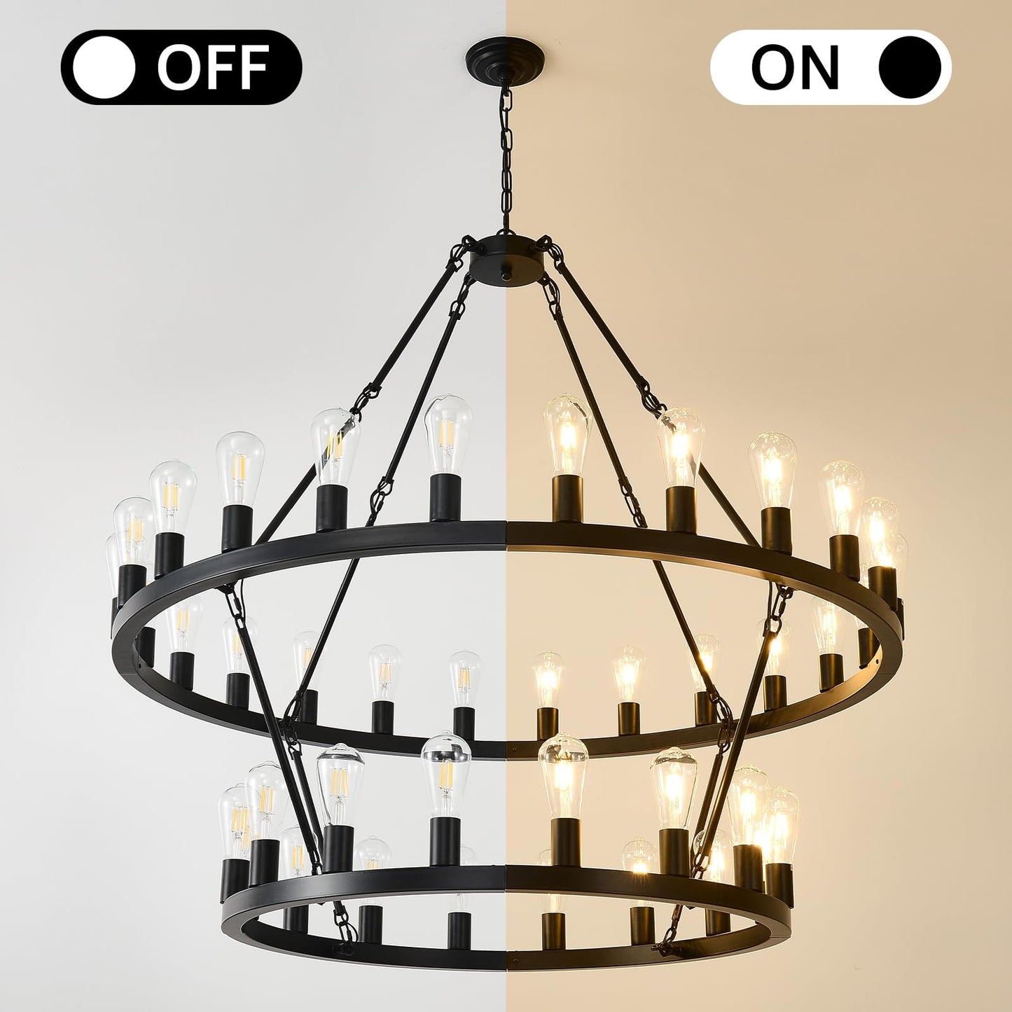 NILSE 2-Tier 48" Black Wagon Wheel Chandelier, 40-Light Extra Large Chandeliers for High Ceilings, Rustic Farmhouse Light Fixture for Living Room Stairs Foyer Entryway, E26