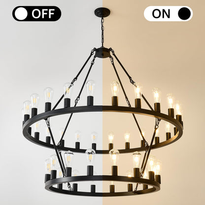 NILSE 2-Tier 48" Black Wagon Wheel Chandelier, 40-Light Extra Large Chandeliers for High Ceilings, Rustic Farmhouse Light Fixture for Living Room Stairs Foyer Entryway, E26