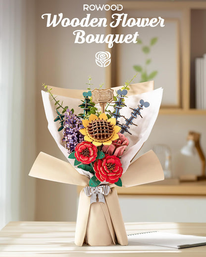 Rowood 3D Puzzles for Adults,DIY Wooden Flower Bouquet Building Set Craft Kit,Artificial Flower Botanical Collection,Mothers Day/Valentine's Day/Christmas/Birthday Gift for Women/Mom-TW01H
