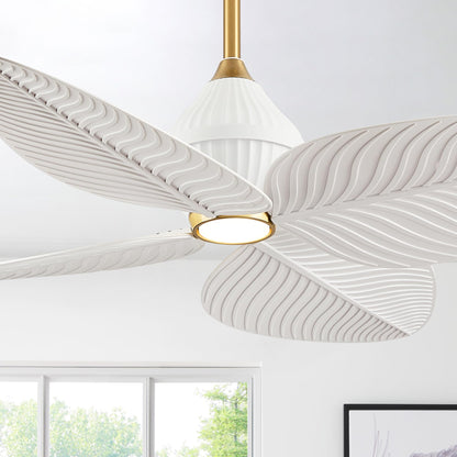 LVYEAYOU 52" Tropical Ceiling Fans with Lights, Indoor Palm Leaf Ceiling Fan with Light and Remote for Living Room Bedroom, ABS Blades, Dimmable LED Lights, 6 Speeds, Adjustable Height-White Gold