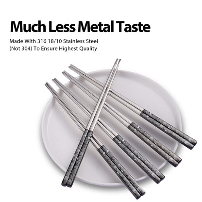 Hagary Dragon Chopsticks Metal Reusable Designed In Korea Japanese Style Stainless Steel 316 18/10 Non-Slip Dishwasher Safe Laser Etched (Black - 5 Pairs)