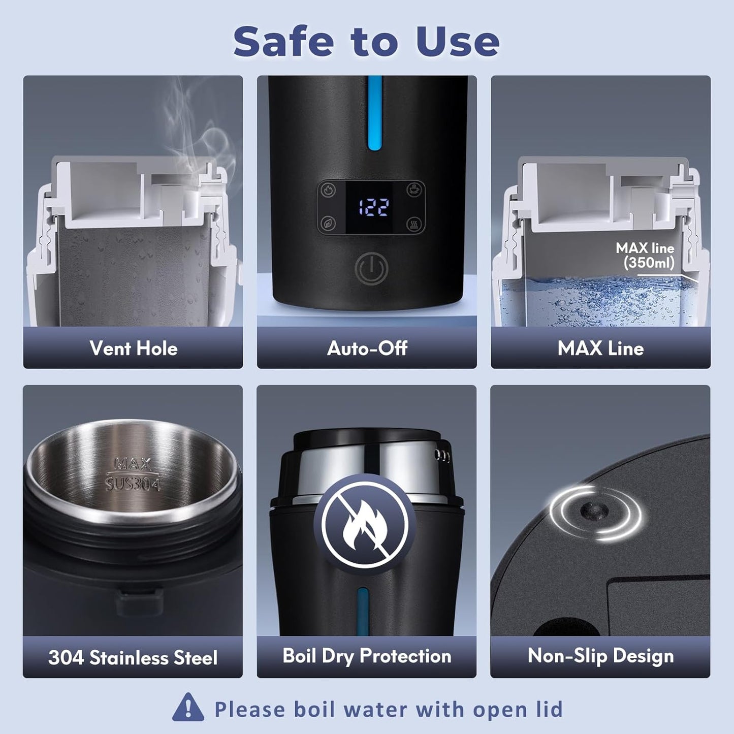 Portable Electric Kettle for Travel, 110-240V Auto, with LCD Display, 4 Temperature Settings, 350ML Stainless Steel