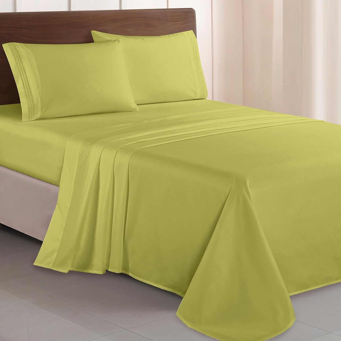 1500 4-Piece Set, Elegant Comfort Luxurious Premium Hotel Quality Microfiber Three Line Embroidered Softest Bed Sheet