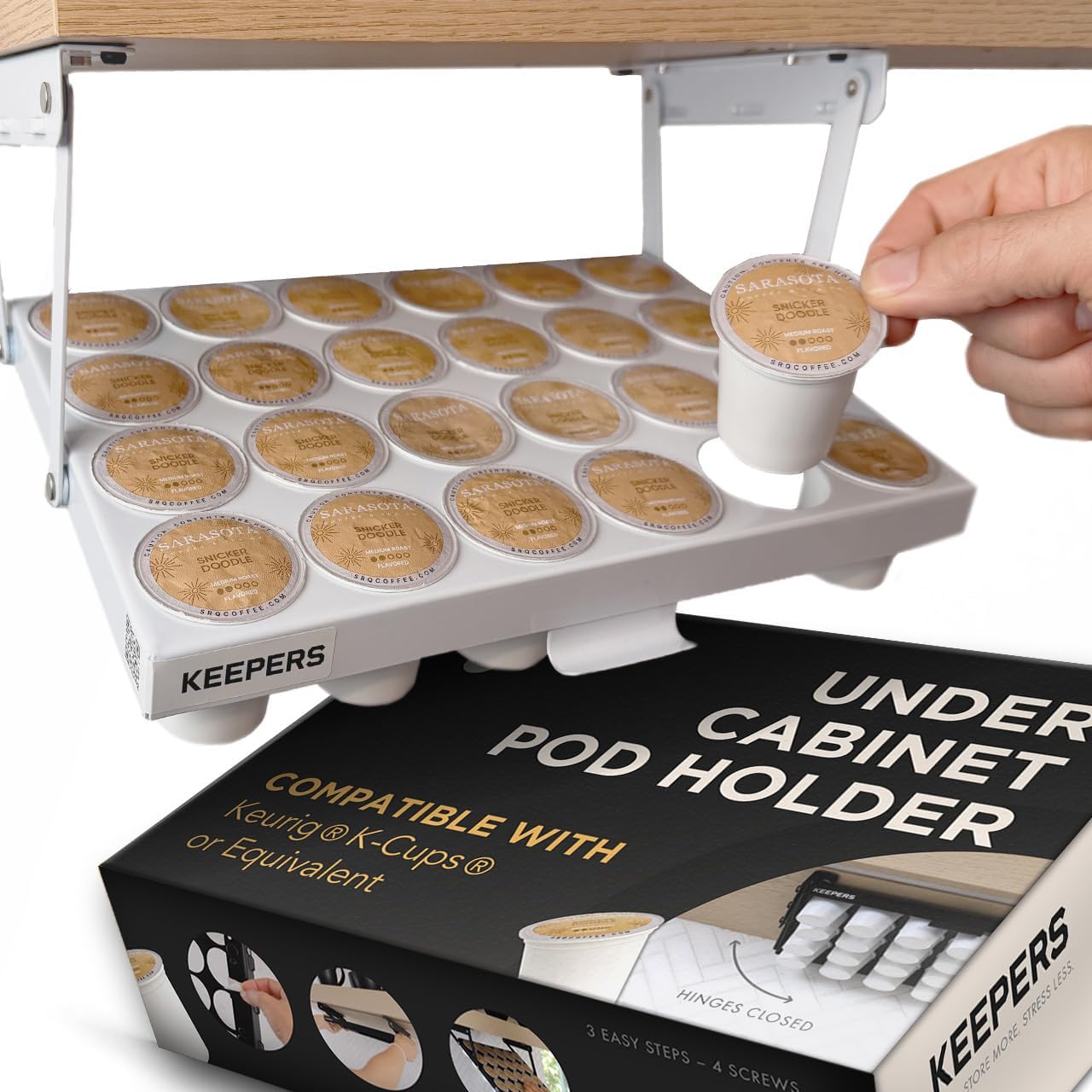 24 COFFEEKEEPERS KEEPERS Under Cabinet K Cup Holder with Swing-Down Access Space-Saving Coffee Pod Holder and K Cup