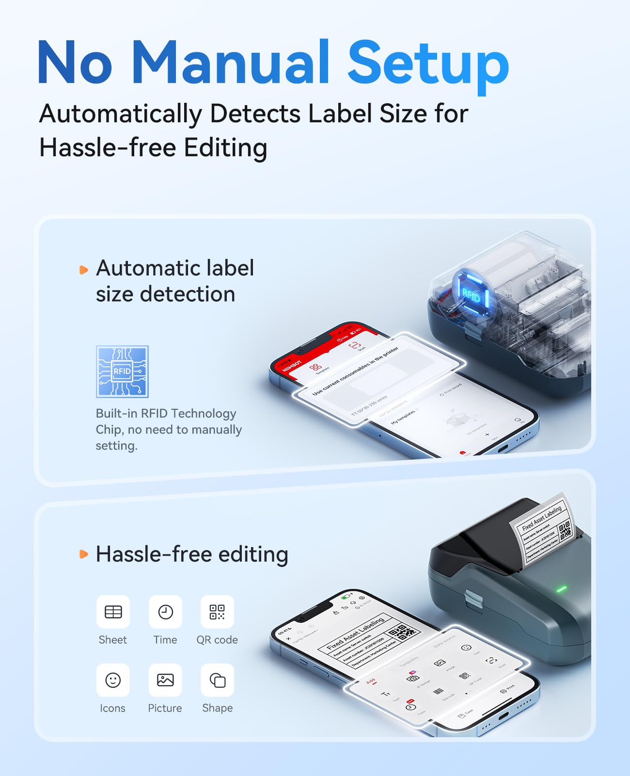 NIIMBOT B1 Label Maker Machine, Thermal Label Printer Easy to Use for Office, Home, Business, Came with 1 Roll White Label(Blue)