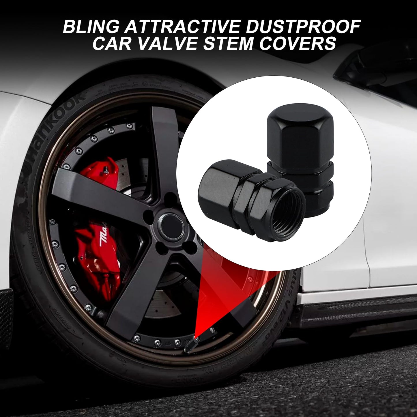 alpmosn Aluminum Tire Stem Valve Caps Wheel Valve Covers Car Dustproof Tire Cap Cover Accessories, Universal for SUV, Car, Bike and Motorcycle, Hexagon Shape (4PCS Black)