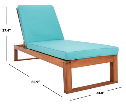 SAFAVIEH Outdoor - Solano Chaise Lounge Chair - Brown & Aqua - Solid Wood with Cushion - Adjustable Backrest Design - Ideal for Patio, Deck, Poolside, Backyard, 81"W x 31.5"D x 12"H (PAT7024Q)