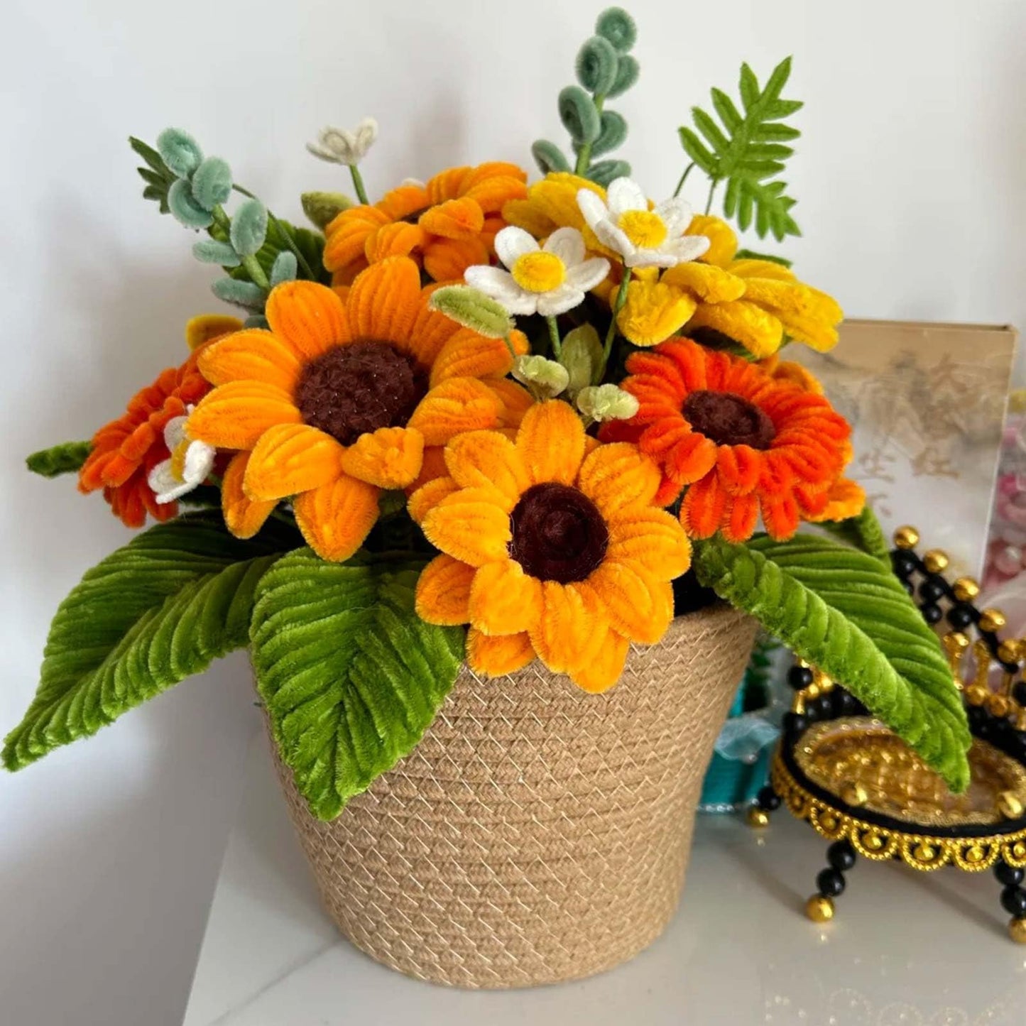 Peryiter 371 Pcs Pipe Cleaners Flowers Kit, Pipe Cleaners Chenille Stems Bulk with Floral Wire Gardening Tape Stamen, Fluffy Limpiapipas para Flores for DIY Mother's Day Decor(Orange)