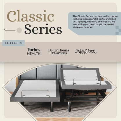 Sven & Son Classic Adjustable Bed Base, Head and Foot Lift, Massage, Under-Bed Lights, USB, Memory, Zero Gravity Smart Frame - Split California King