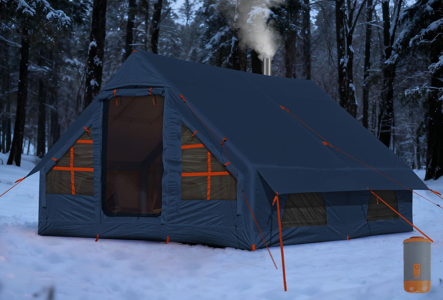 8-10 Person Inflatable Camping Tent with Stove Jack, Two Room Glamping Inflatable Tents,Waterproof Hot Tent Easy Setup Blow Up Tents for Camping