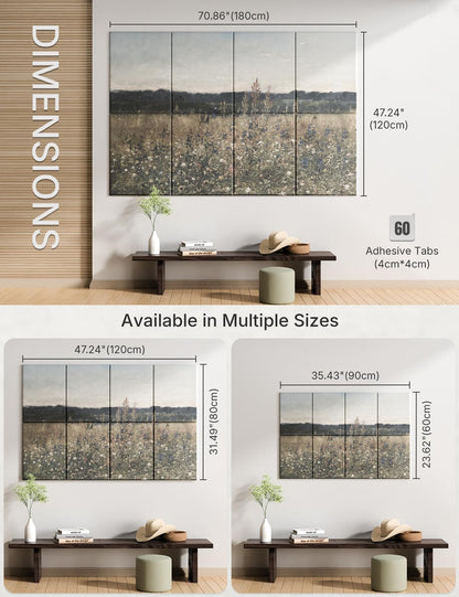 Wall Art Acoustic Panels,70''×47''Sound Absorbing Panels-8-Pack with 60 Adhesive Tabs, Decorative Sound Absorbing Panels for Living Room and Recording Studio, Offices-Champ Fleuri
