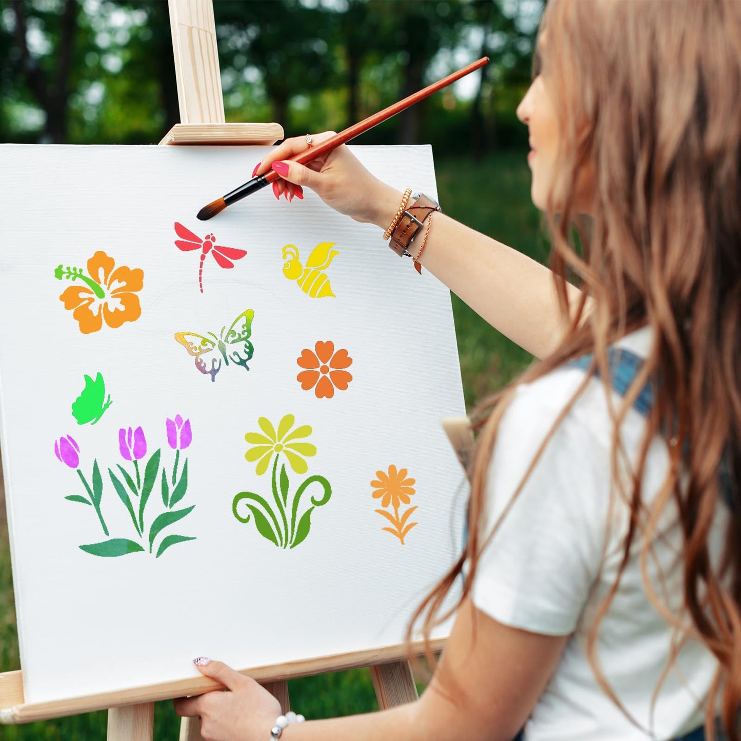 DZXCYZ 80 Pcs 3 x 3 Inch Stencils for Painting on Wood, Reusable Flower Butterfly Bird Bee Plastic Stencils DIY Craft Paint Template Set for Wall Home Decor