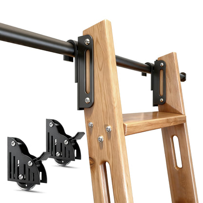104RDHOUSE 12FT Sliding Library Ladder Hardware Kit,Black Telescopic Top Hook,Bottom Wheel with Brake,MAX Load 300lbs,No Ladder